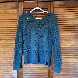 LOFT teal boatneck sweater in diamond pattern size small.